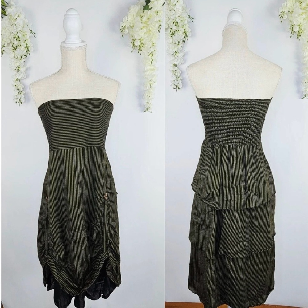 AVATAR Strapless Midi Dress Small Black Stripe